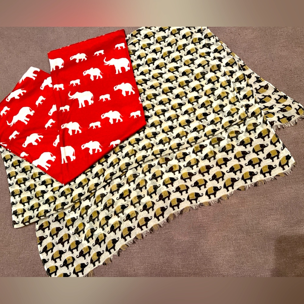 Lightweight Scarves with Elephant Print—Set of 2